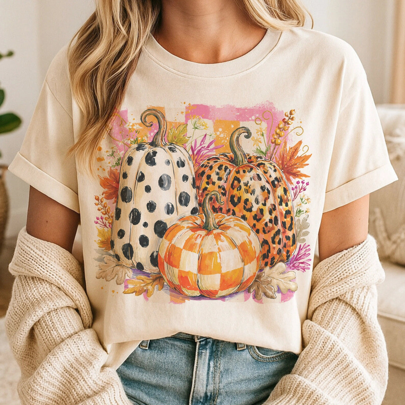 Vintage Fall Pumpkins Tee in Cream