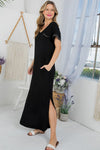 Weekend Vibes Rhinestone Trim Jersey Maxi Dress in Four Colors