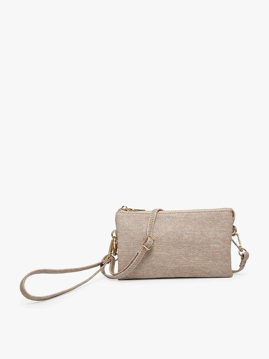 Tori Leather Three Compartment Crossbody in Almond