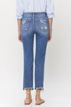 Danielle High Rise Raw Hem Straight Jeans in Medium Denim