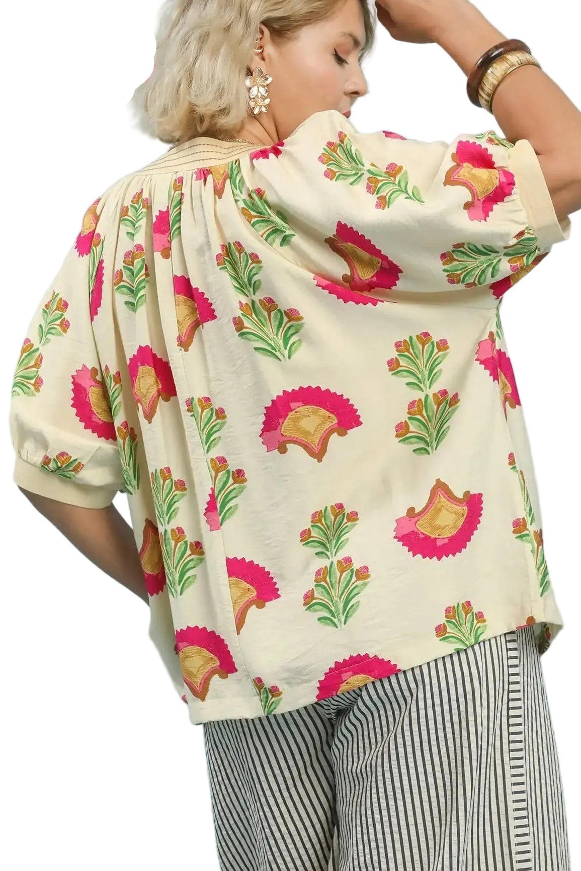 Luella Abstract Print Top in Cream/Fuchsia - Curvy