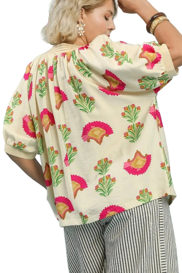 Luella Abstract Print Top in Cream/Fuchsia - Curvy
