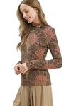 Adele Metallic Botanical Mock Neck Knit Top in Mauve