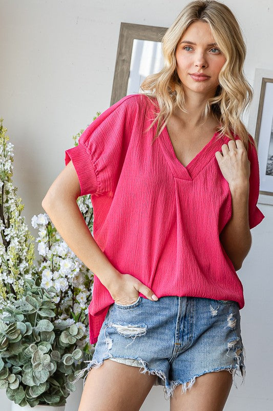 Go With the Flow Textured Blouse in Watermelon