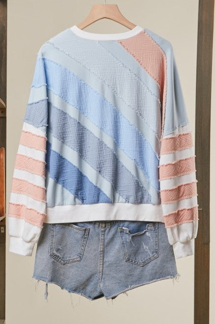 Color Theory Textured Striped Pullover in White
