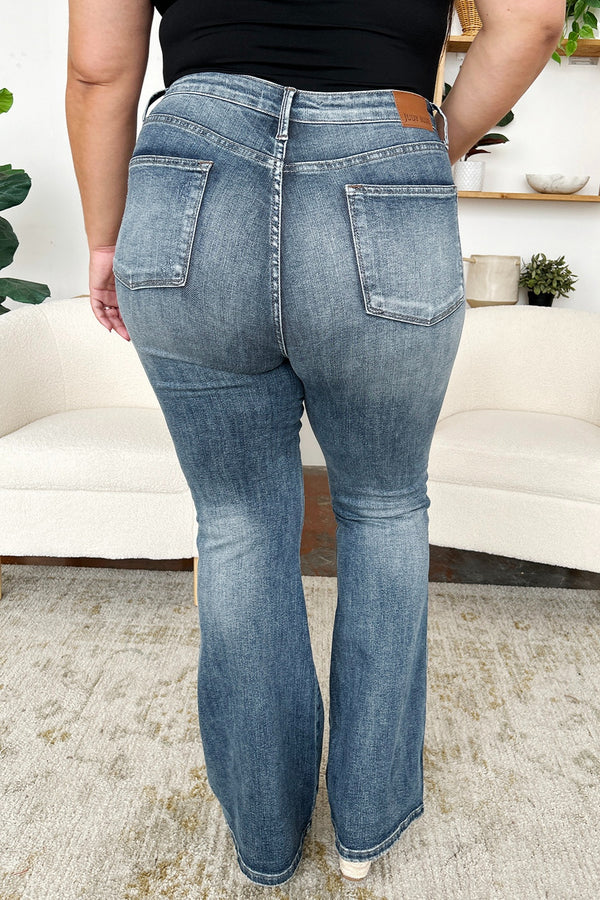 Raelynne High Waist Tummy Control Flare Jeans by Judy Blue in Misses and Curvy