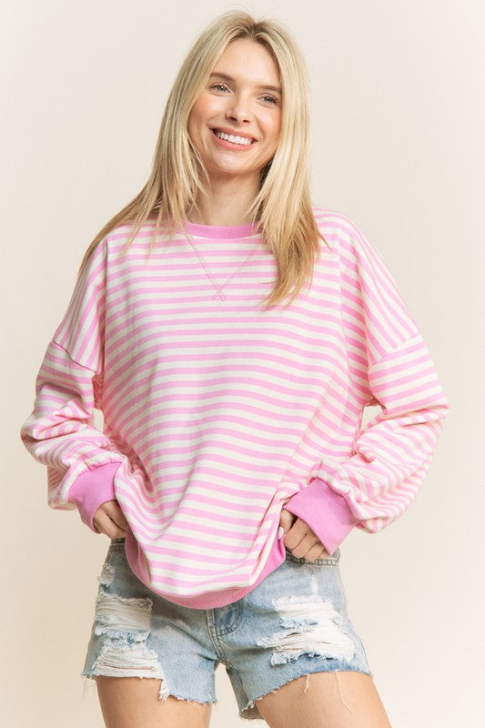 Here's to You Classic Stripe Pullover Top in Pink