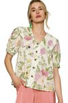 Allison Floral Print Bib Collar Top in Cream