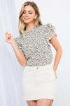 THML: Nyla Spotted Flutter Sleeve Top in Black and Cream