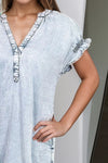 Made My Day Ruffle Trim Sleeve Light Denim Dress in Misses and Curvy