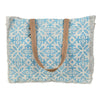 Lindsay Pattern Canvas Tote Bag in Grey and Turquoise