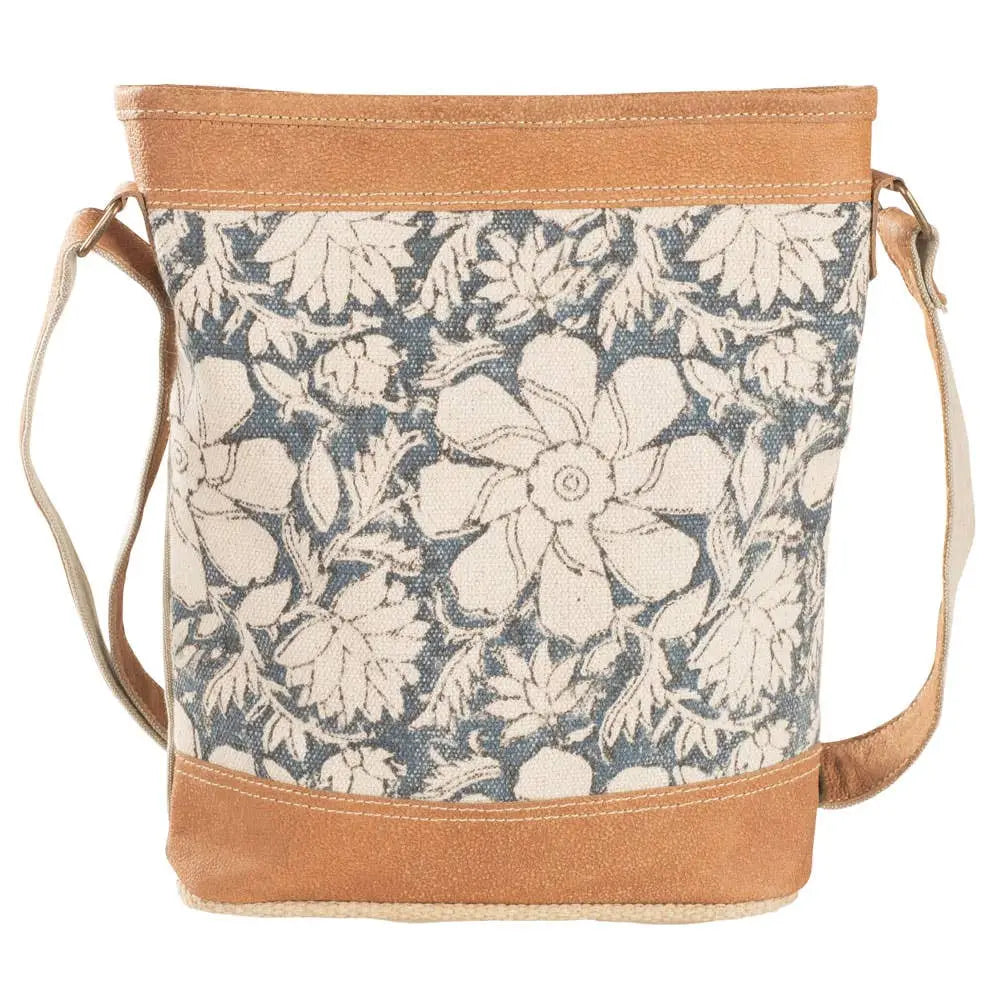 Paulette Floral Canvas and Leather Crossbody in Blue
