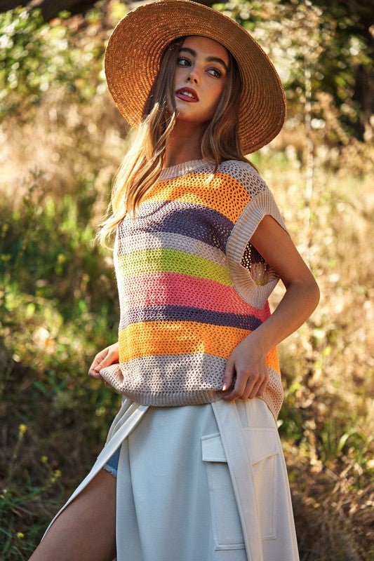 Above All Else Crochet Knit Sweater Vest in Light Pink or Beige