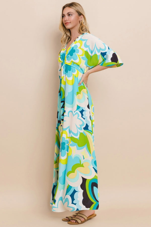 What I’m Thinking Of Floral Printed Maxi Dress in Turquoise