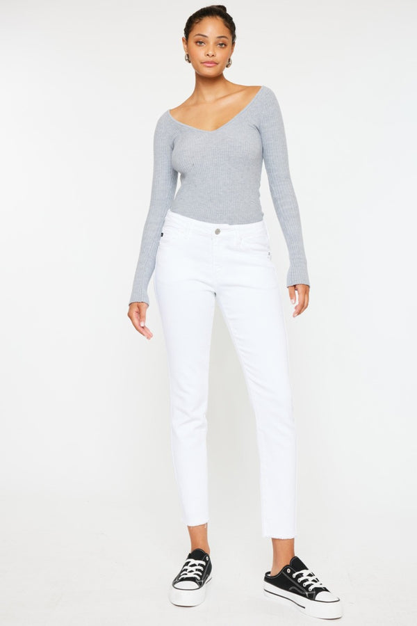 Delaney Mid Rise Ankle Skinny Jeans by KanCan in White
