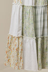 Kinley Rae Patchwork Tie-Shoulder Tiered Maxi Dress in Sage and Ivory