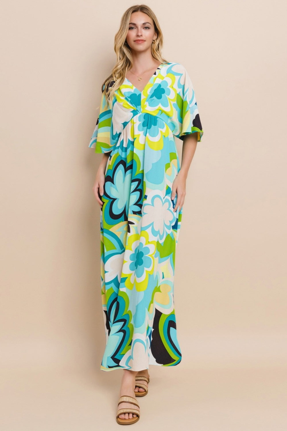 What I’m Thinking Of Floral Printed Maxi Dress in Turquoise