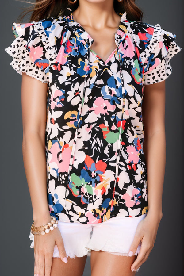 More is Better Mixed Print Blouse in Black