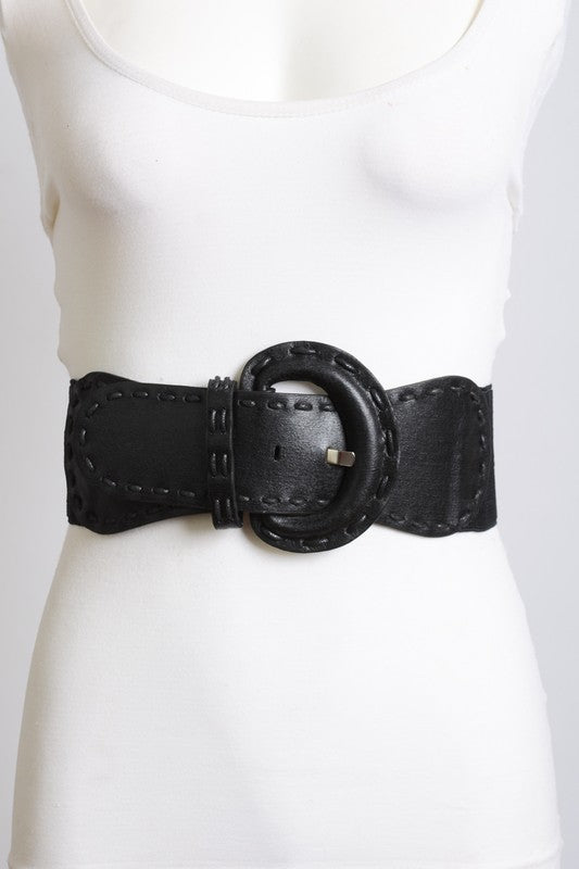 Rustic Look Wide Stretch Belt in Black