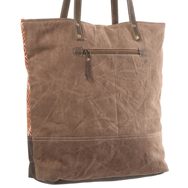 Emma Tapestry and Leather Tote in Rust