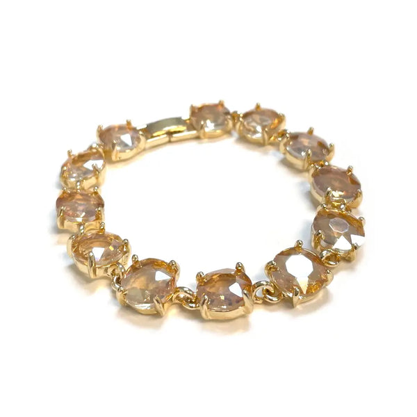 Broadway Round Cushion Cut Crystal Glass Linked Bracelet in Taupe