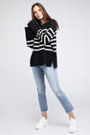 Classically You Ribbed Hem Stripe Sweater in Black and Ivory