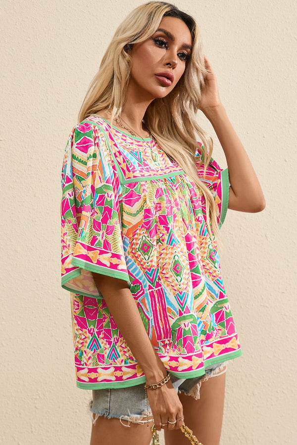 Let's Hit the Festivals Printed Blouse in Hot Pink