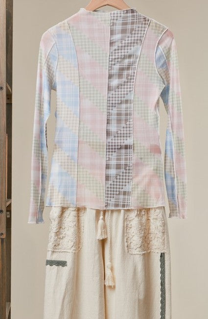 Addi Rose Mixed Plaid Mesh Layering Top in Pastel Blue