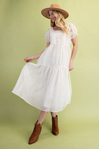 Lexi Lightweight Tiered Pleat Detail Dress in Cream