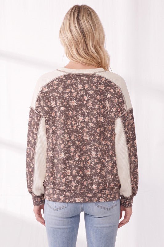 Different Paths Floral Ribbed Sweatshirt in Vintage Brown - Curvy — product image 2