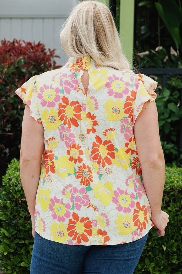 Going For Fun Floral Butterfly Sleeve Blouse in Yellow Multi - Curvy