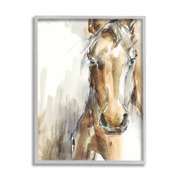 Rustic Horse Portrait Water Color Framed Art 16 x 20