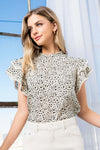 THML: Nyla Spotted Flutter Sleeve Top in Black and Cream