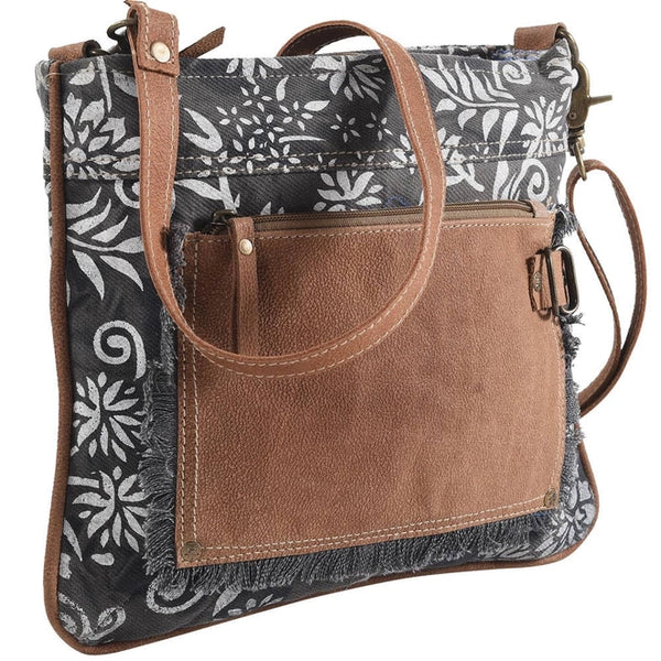 Dannika Floral Canvas and Leather Crossbody in Charcoal