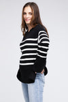 Classically You Ribbed Hem Stripe Sweater in Black and Ivory