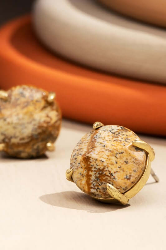 Natural Semi-Precious Stone Stud Earring in Jasper