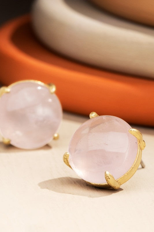 Natural Semi-Precious Stone Stud Earring in Rose Quartz
