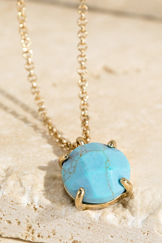 Natural Semi-Precious Stone Charm Necklace in Turquoise