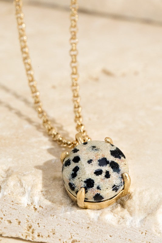 Natural Semi-Precious Dalmation Stone Charm Necklace