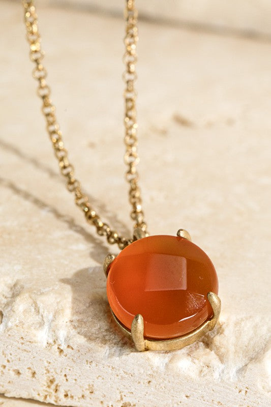 Natural Semi-Precious Stone Charm 16" Necklace in Rust