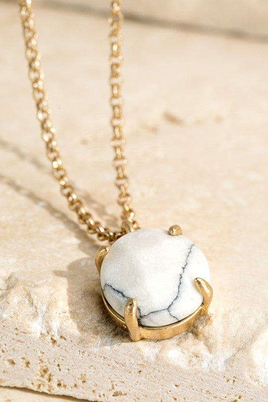 Natural Semi-Precious Howlite Stone Charm 16" Necklace