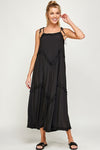 Living the Dream Life Ruffle Trim Tiered Midi Sundress in Black