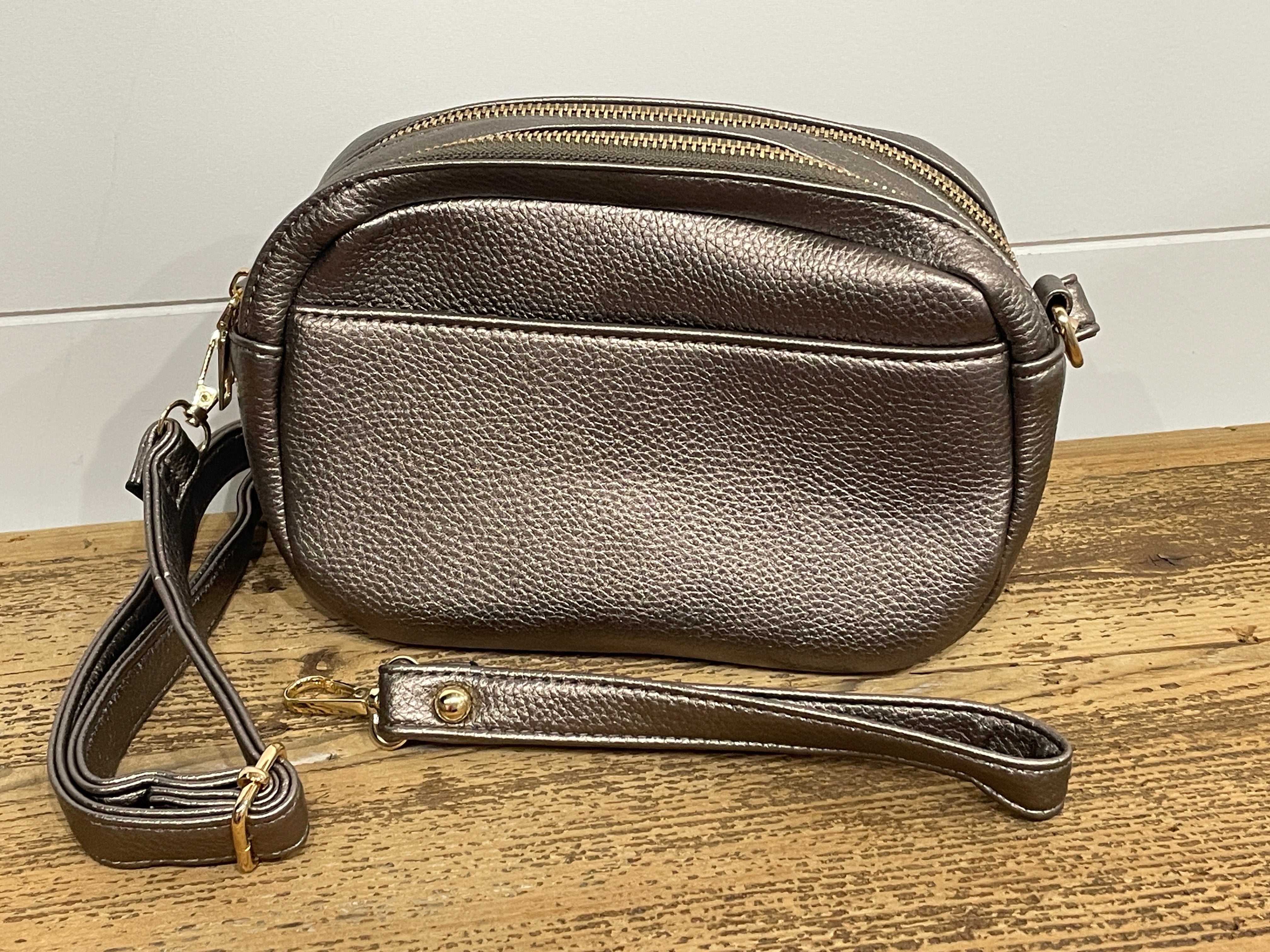 Ciao, Babe! Leather Rectangle Crossbody Bag in Bronze