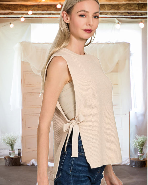 Sadie Side Tie Sweater Vest is Sand Beige