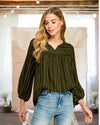 Zoe Striped Dot Print Blouse in Olive