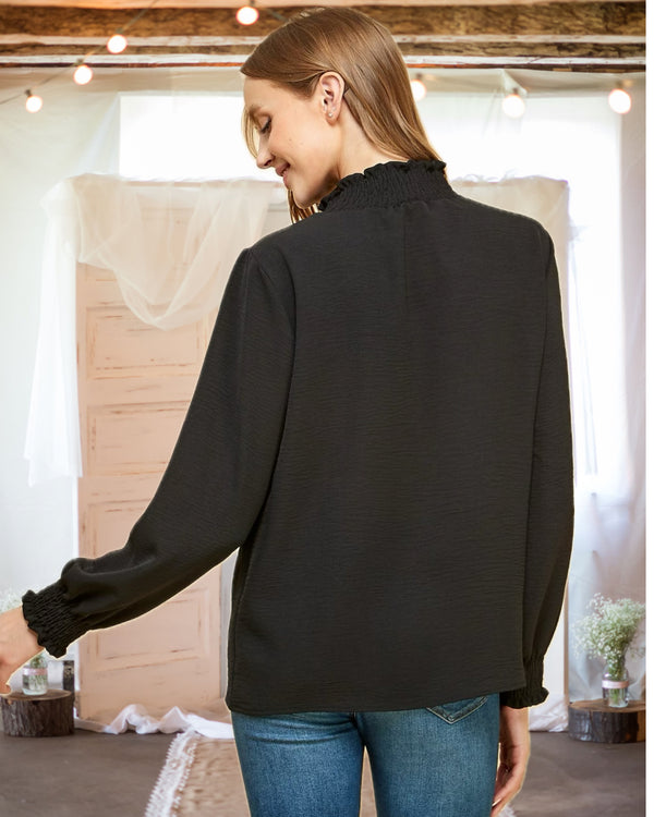 Simply Mod Smocked Neck Blouse in Black
