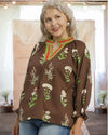 Morgan Floral Contrast Trim Blouse in Brown - Curvy