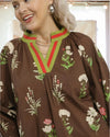 Morgan Floral Contrast Trim Blouse in Brown - Curvy
