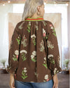 Morgan Floral Contrast Trim Blouse in Brown - Curvy