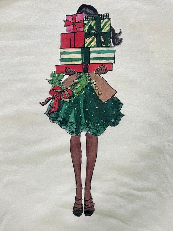 Girl with Holiday Presents Sweatshirt in White